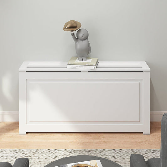 Stylish white custom radiator cover enhancing modern living space decor