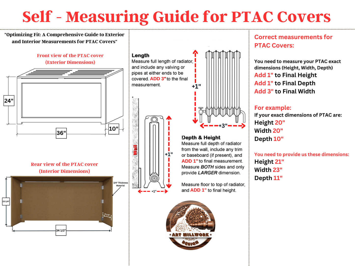 "Shaker" PTAC Covers NYC Cabinet, Top Cover Equipped with Hinges for Easy Access, Depth - 10", White Finish, Customizable Options Available