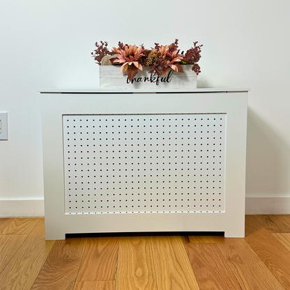 ALEXIA decorative white radiator cover cabinet made from Medex wood, custom heat cover handcrafted in NYC