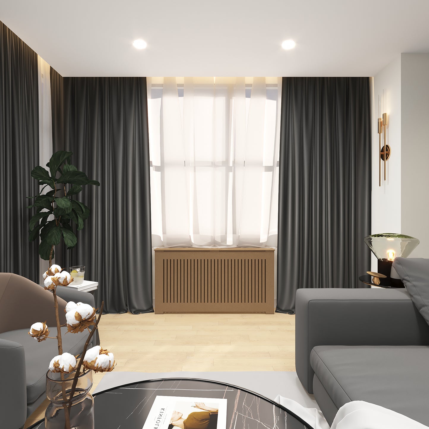 AURORA slatted radiator cover cabinet with optional top vent holes for improved airflow