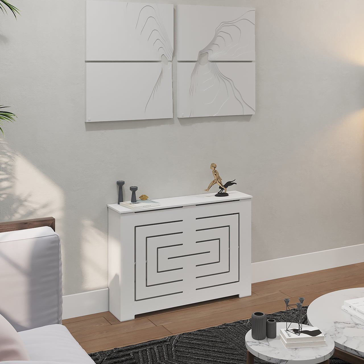 BIANCA radiator cover cabinet with optional top vent holes for improved airflow