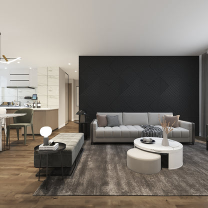 Black geometric acoustic diffuser wall panels made from premium Medex wood
