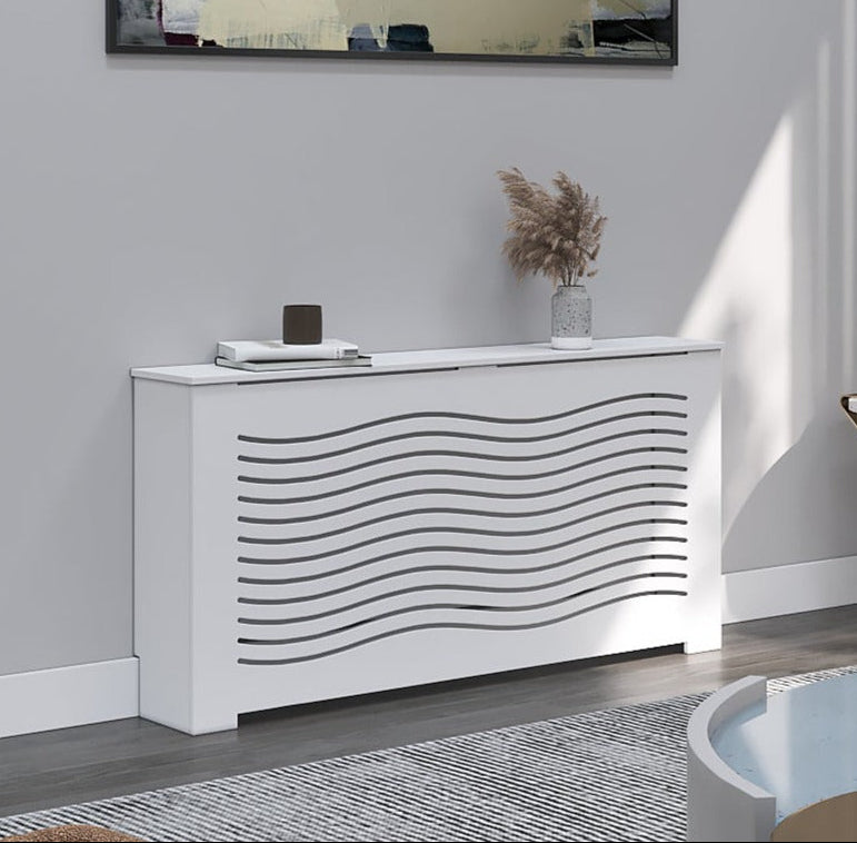 CAPELLA modern white radiator cover cabinet made from Medex wood, custom heat cover handcrafted in NYC