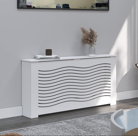 CAPELLA modern white radiator cover cabinet made from Medex wood, custom heat cover handcrafted in NYC
