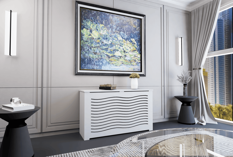 "CAPELLA" Modern Heat Cover Cabinet, High Quality Medex Wood Radiator Cover, Depth - 10 inches, White Finish, Custom Sizes Options Available, Made in NYC USA