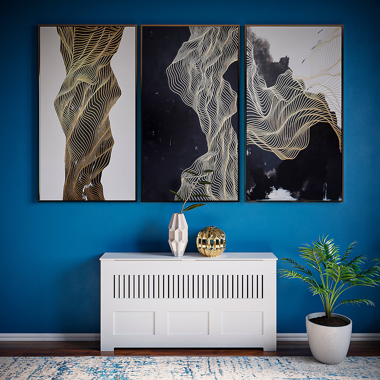 Close-up detail of MANHATTAN white radiator cover cabinet with smooth Medex wood surface