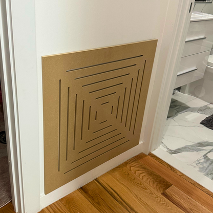 Close-up detail of smooth unfinished MDF surface on magnetic vent cover