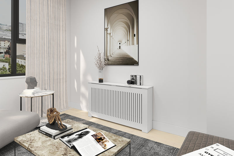 "AURORA" Modern Heat Cover Cabinet, High Quality Medex Wood Radiator Cover, Depth - 10 inches, White Finish, Custom Sizes Options Available, Made in NYC USA
