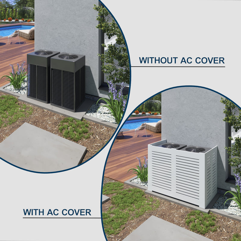 Modern PVC Outdoor Covers, Designer White Privacy Fence for AC Units, Trash Cans & Pool Equipment, WEATHERPROOF, Easy Installation