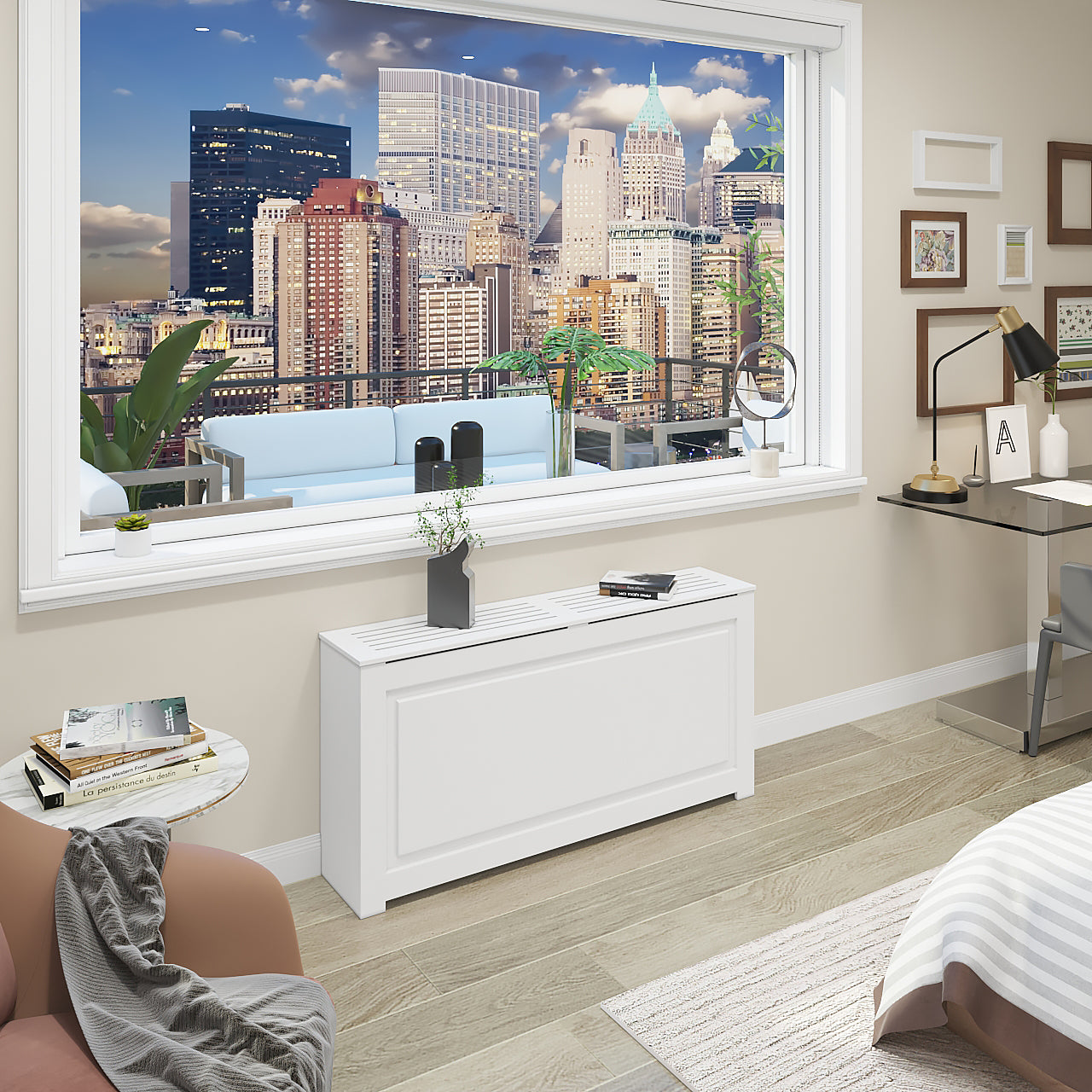 New York PTAC Cover Cabinet, 12" Deep Cabinet, White Finish, Custom Built in NYC, Decorative HVAC Covers for Hotels, Homes & Offices