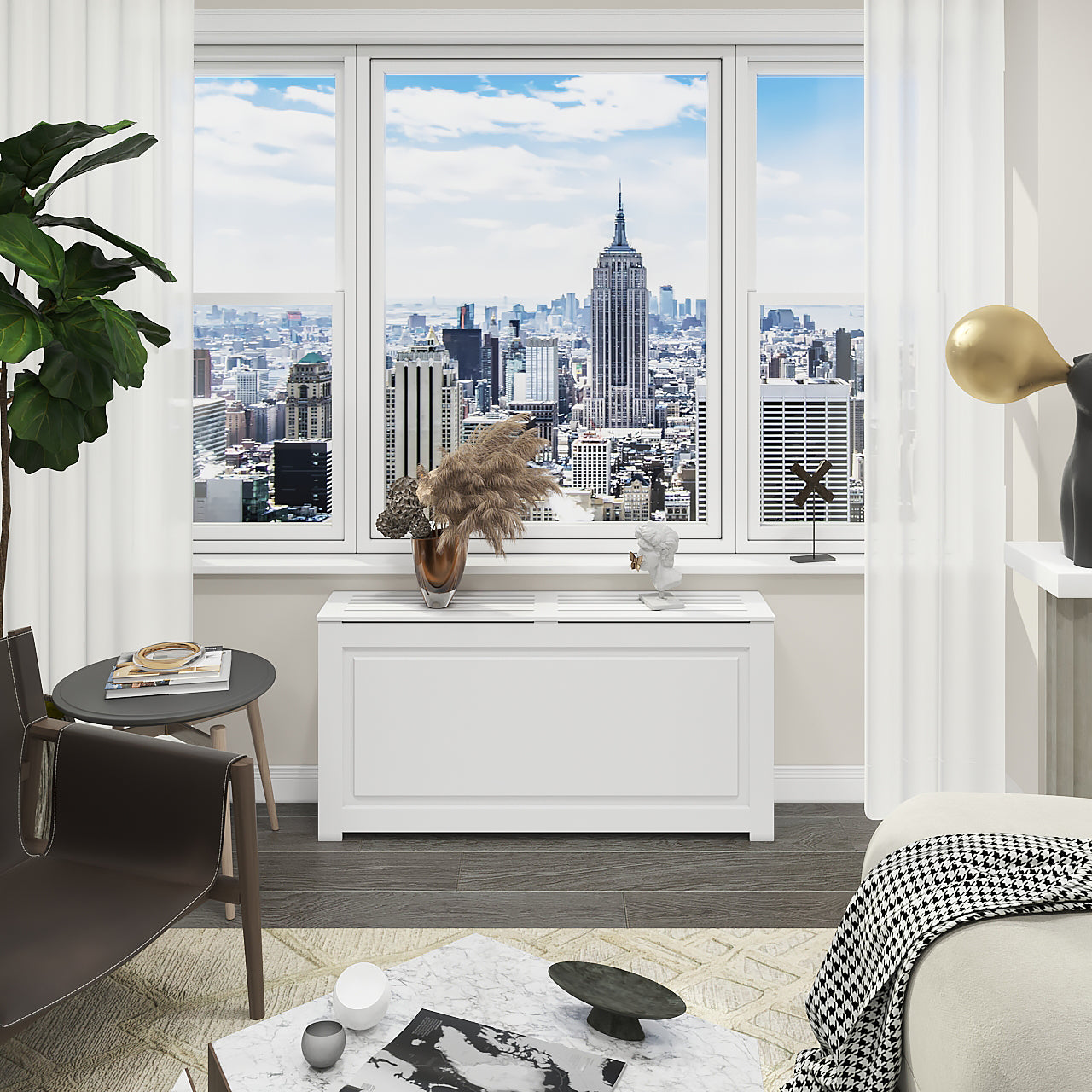 New York PTAC Cover Cabinet, 12" Deep Cabinet, White Finish, Custom Built in NYC, Decorative HVAC Covers for Hotels, Homes & Offices