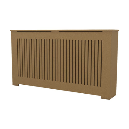 Custom AURORA unfinished slatted radiator cover cabinet installed in NYC apartment interior before painting