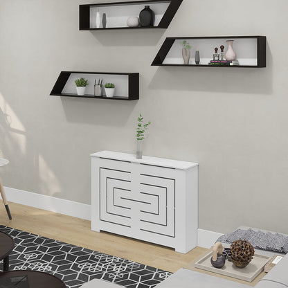 Custom BIANCA white radiator cover cabinet installed in modern NYC apartment interior