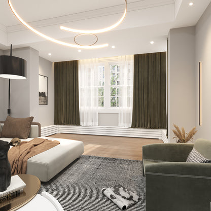 Custom Baseboard DANTE white heat cover cabinet installed in NYC apartment interior