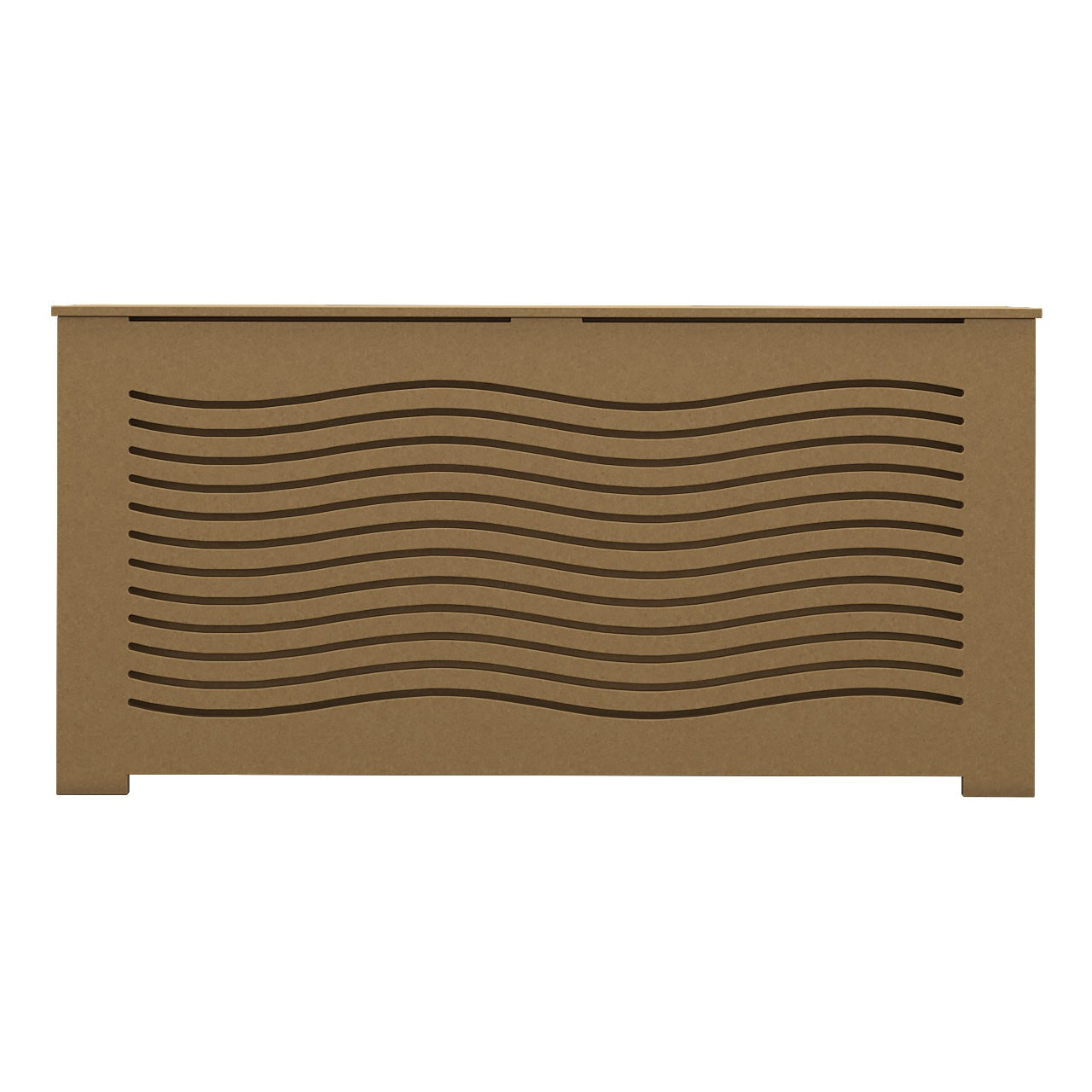 Front view of CAPELLA unfinished radiator cover with symmetrical wave cutouts, ideal for modern interiors and DIY painting projects.