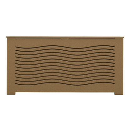 Front view of CAPELLA unfinished radiator cover with symmetrical wave cutouts, ideal for modern interiors and DIY painting projects.