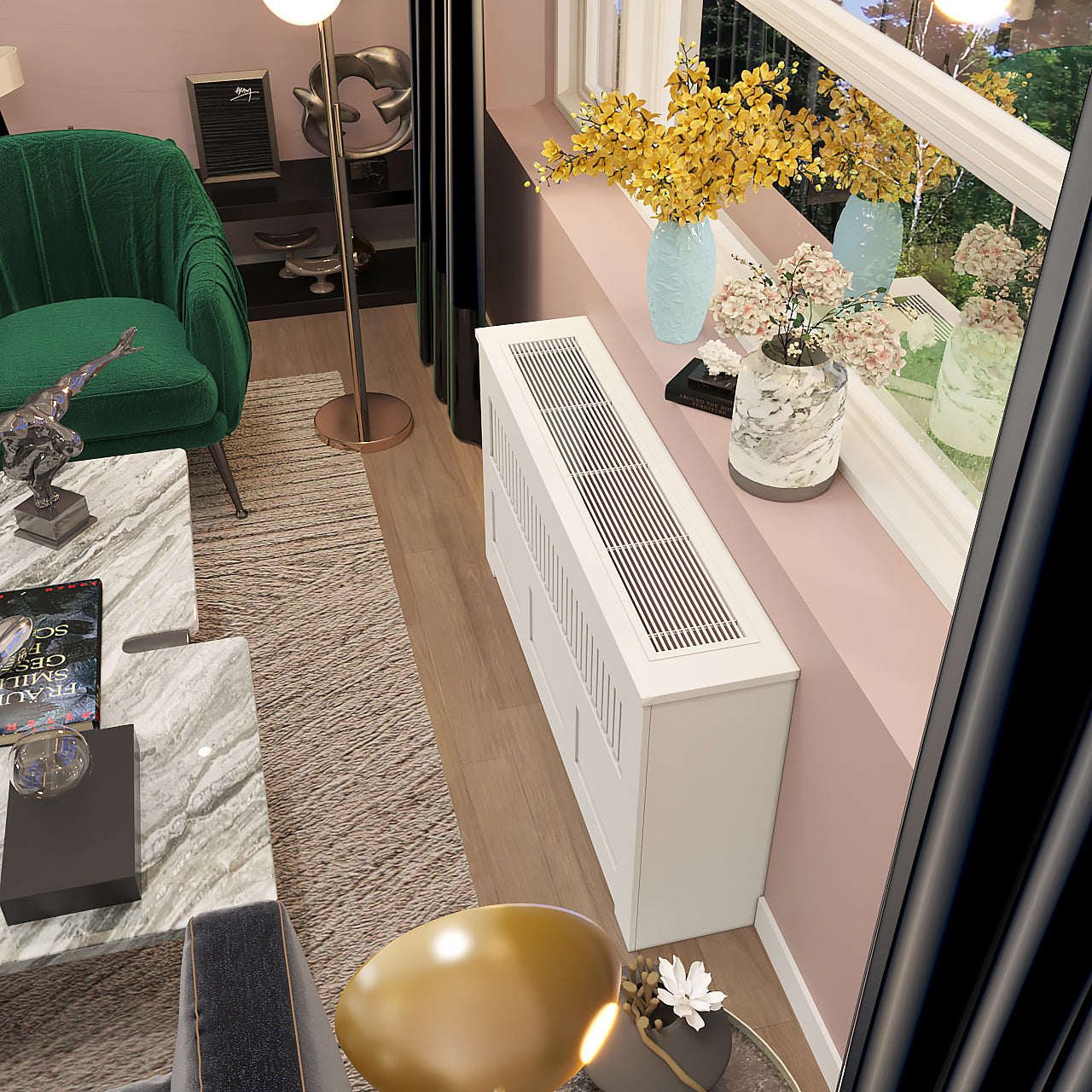 Handcrafted PTAC cover cabinet with metal grille for apartments and offices