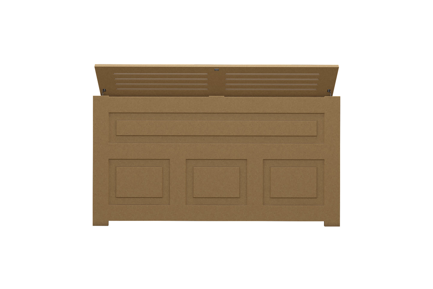 Custom Unfinished PTAC Cover Cabinet with hinged top panel, handcrafted in NYC for seamless HVAC integration and ready for paint finish.