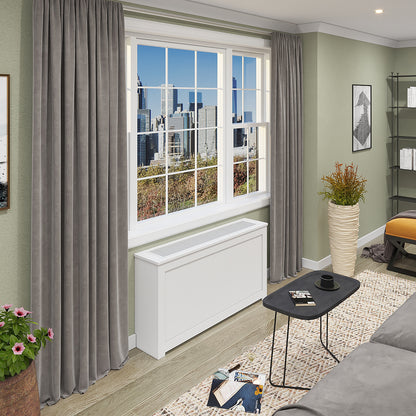 Interior PTAC HVAC cover cabinet with modern white design