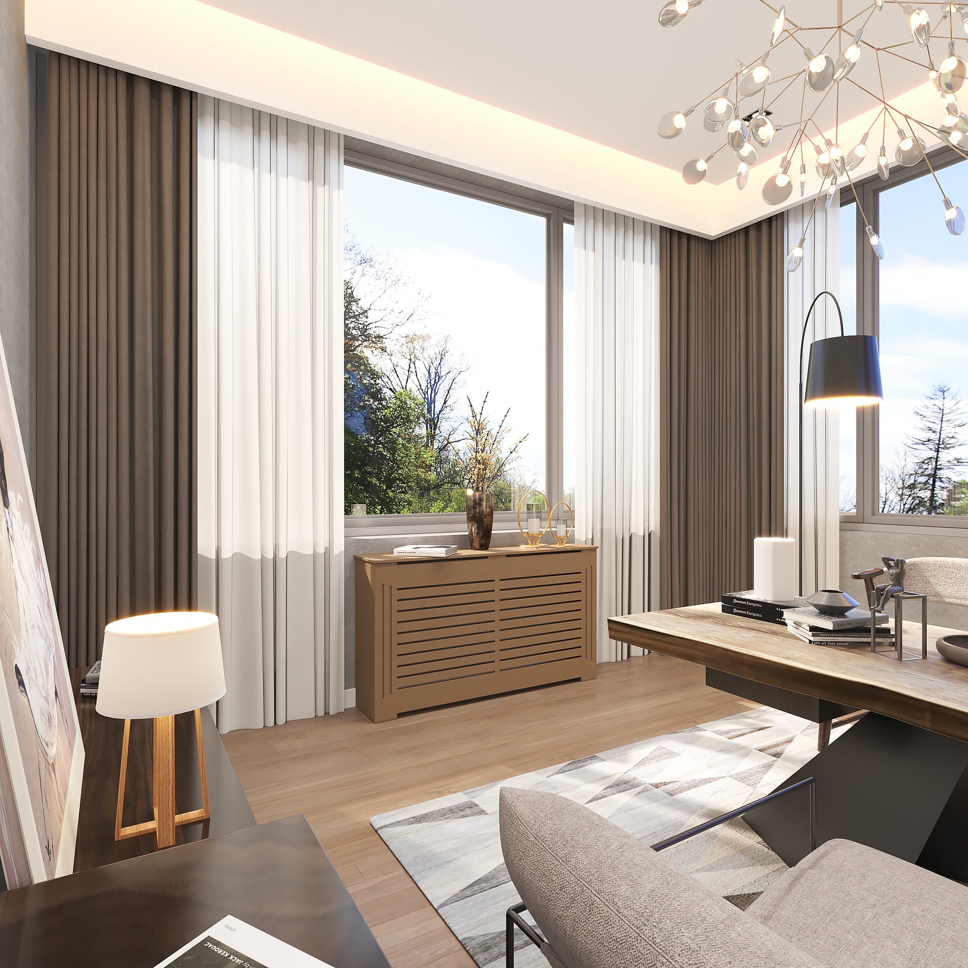 Interior view of JULIA radiator cover cabinet with optional top vent holes for improved airflow