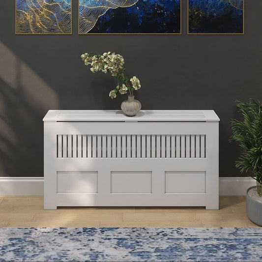 MANHATTAN modern white radiator cover cabinet made from Medex wood, custom heat cover handcrafted in NYC