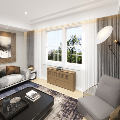 Modern Manhattan PTAC cover cabinet with free baseboard cutouts