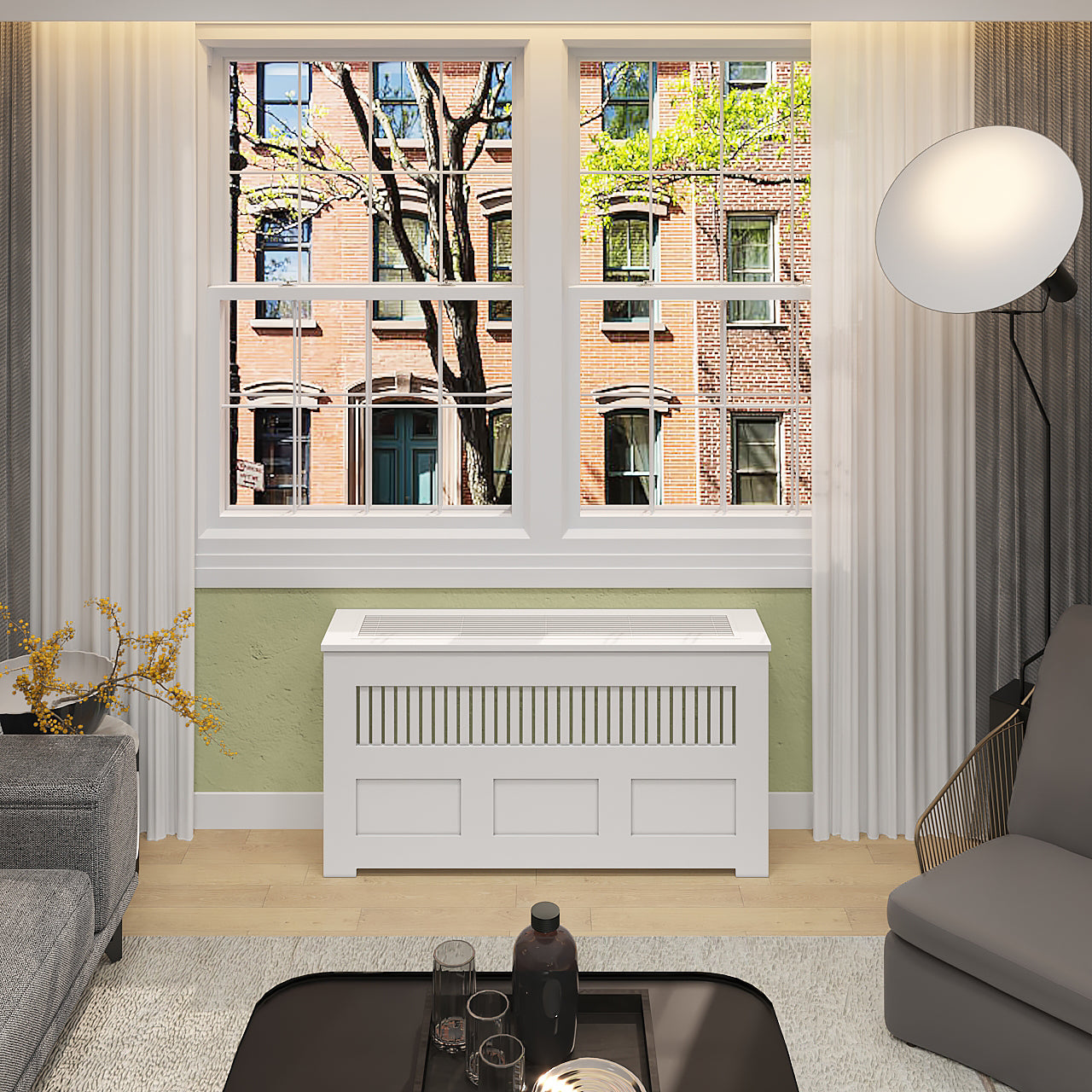 Modern PTAC HVAC cover cabinet interior design solution made in NYC