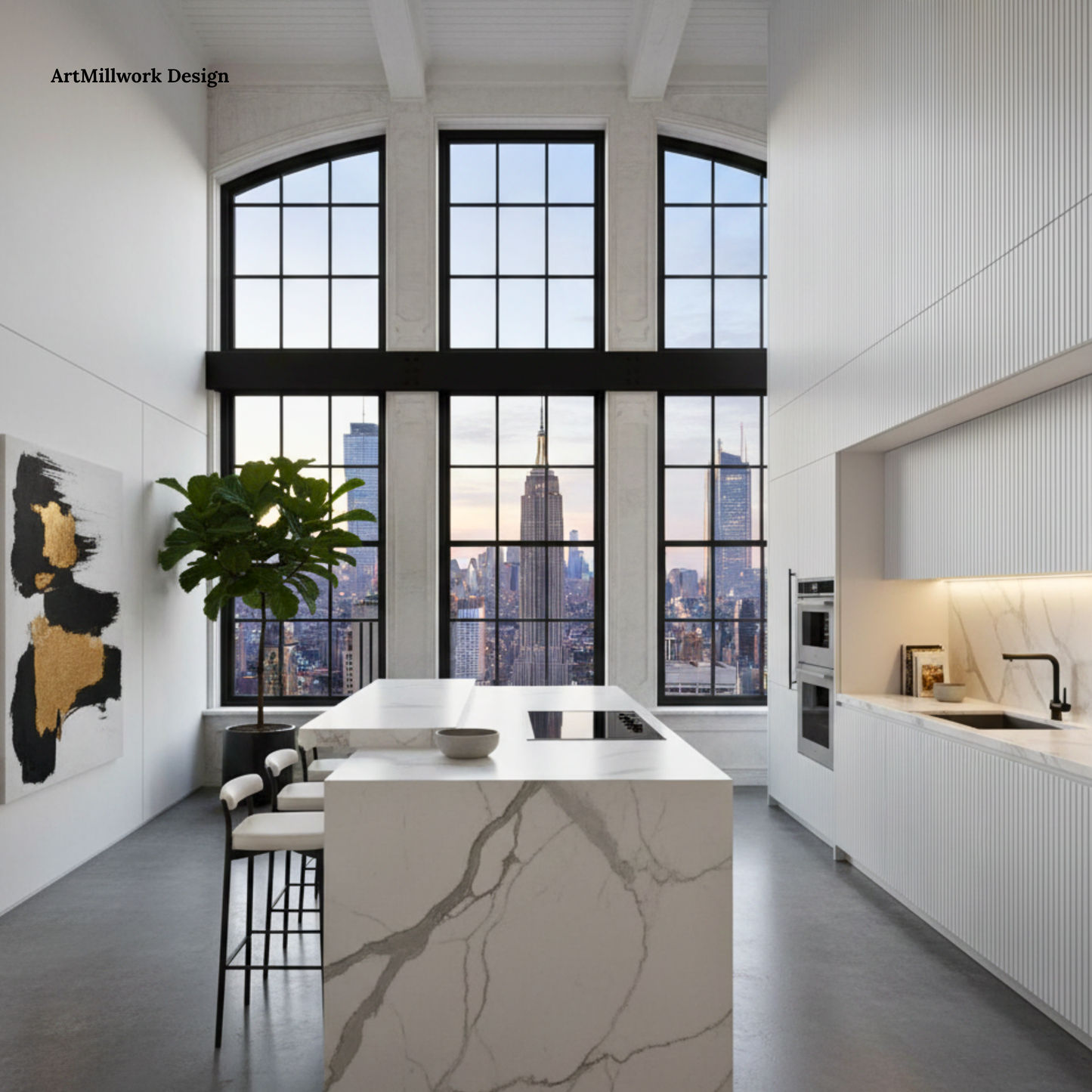 Modern kitchen cabinet refacing with slats cabinet doors