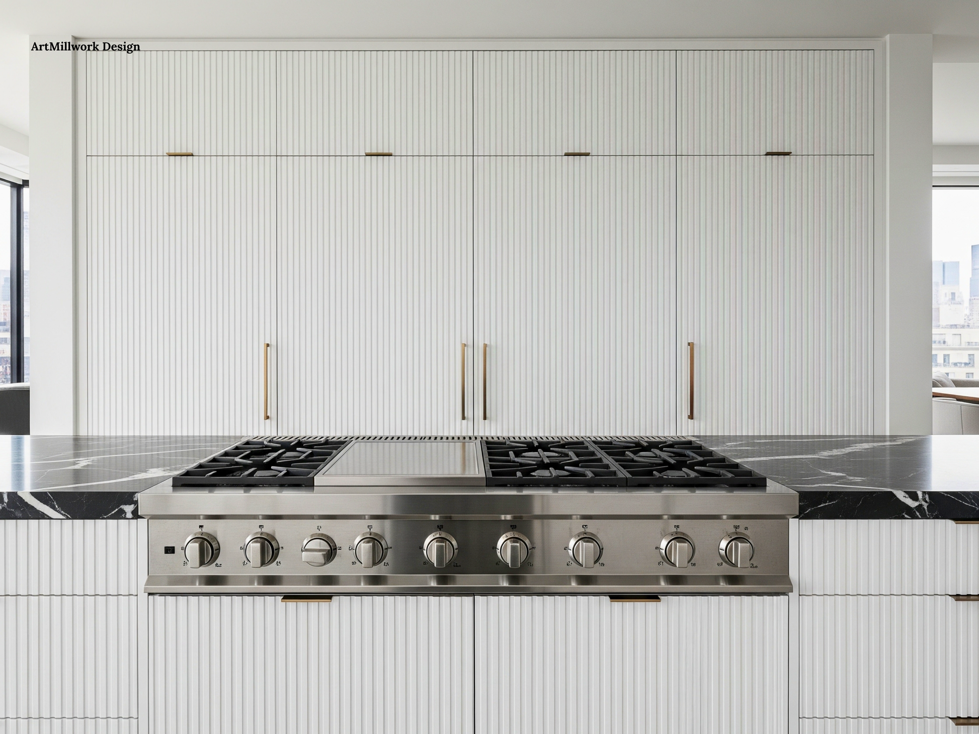 Modern slats cabinet doors custom made in NYC for kitchen refacing