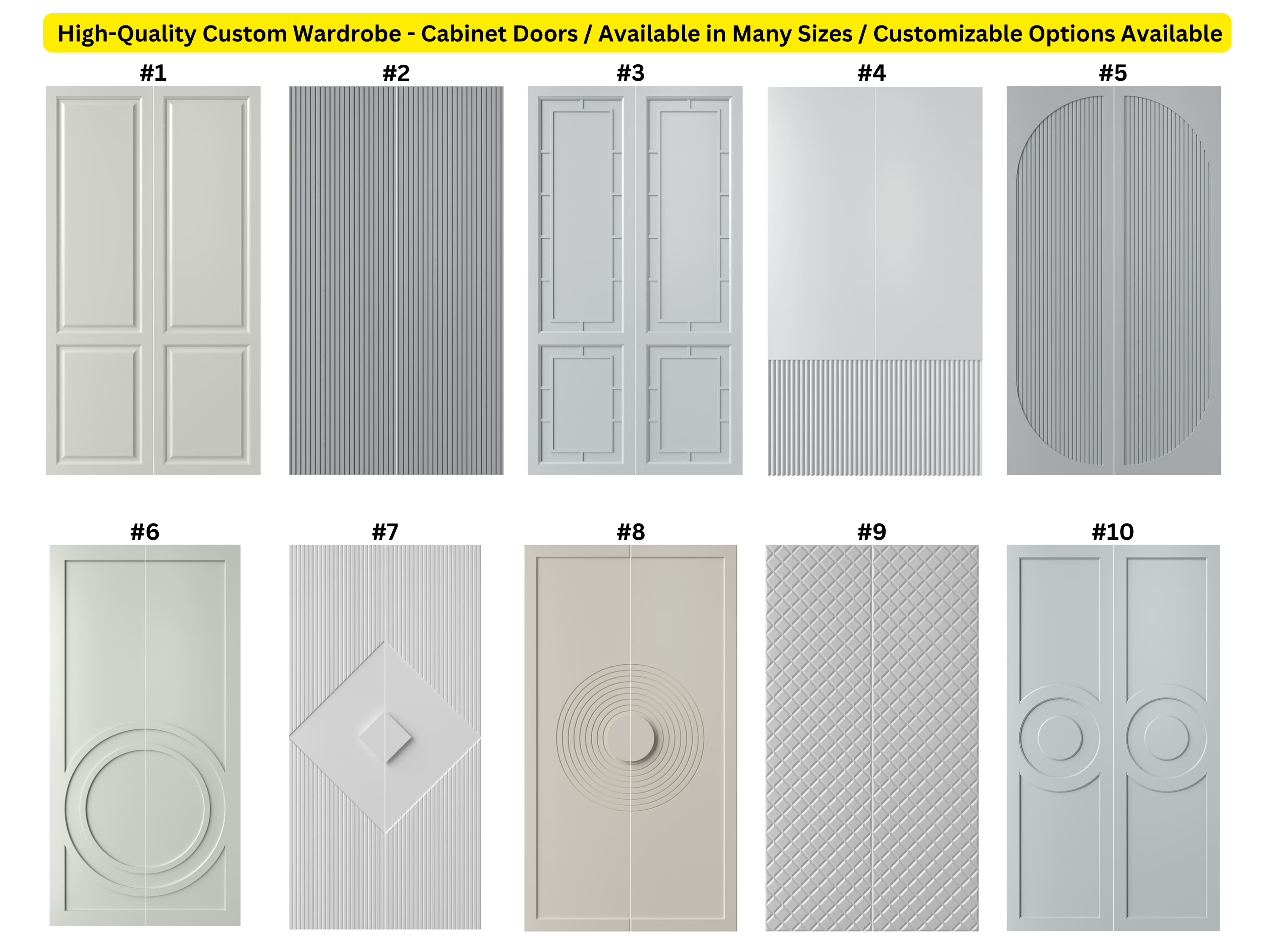 Custom wardrobe closet door with four recessed rectangular panels in a modern paint-ready MDF finish, ideal for contemporary interiors.