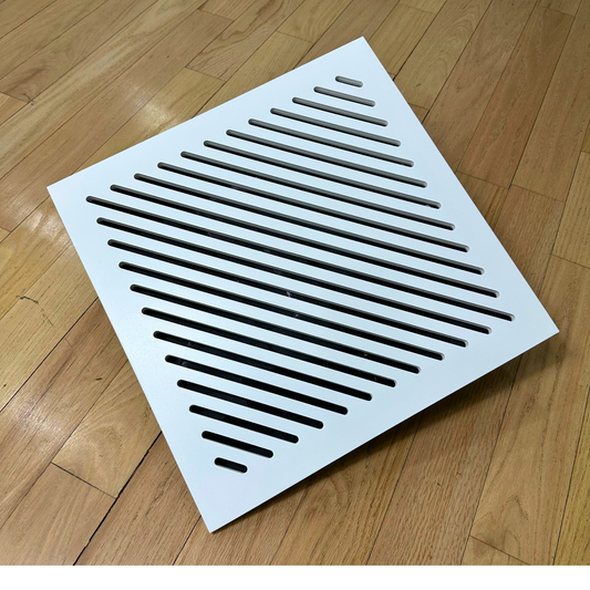 Modern white air vent cover designed for large HVAC openings