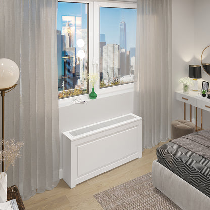 NYC made PTAC HVAC cover cabinet with custom dimensions and metal grille design