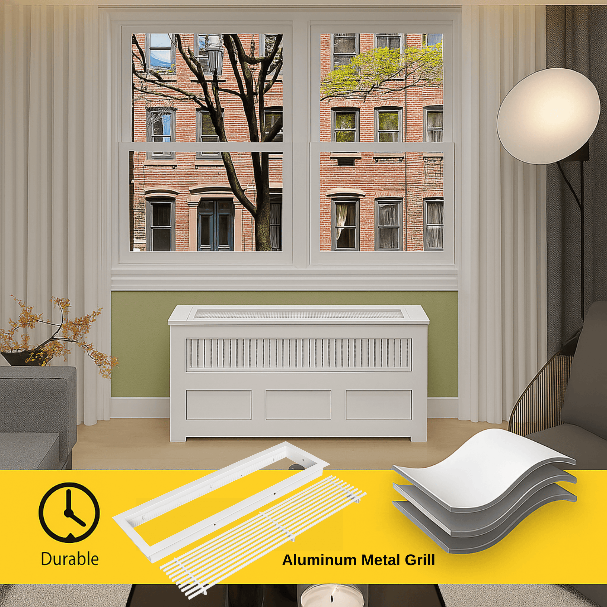 PTAC HVAC enclosure cabinet white finish with ventilated metal grille