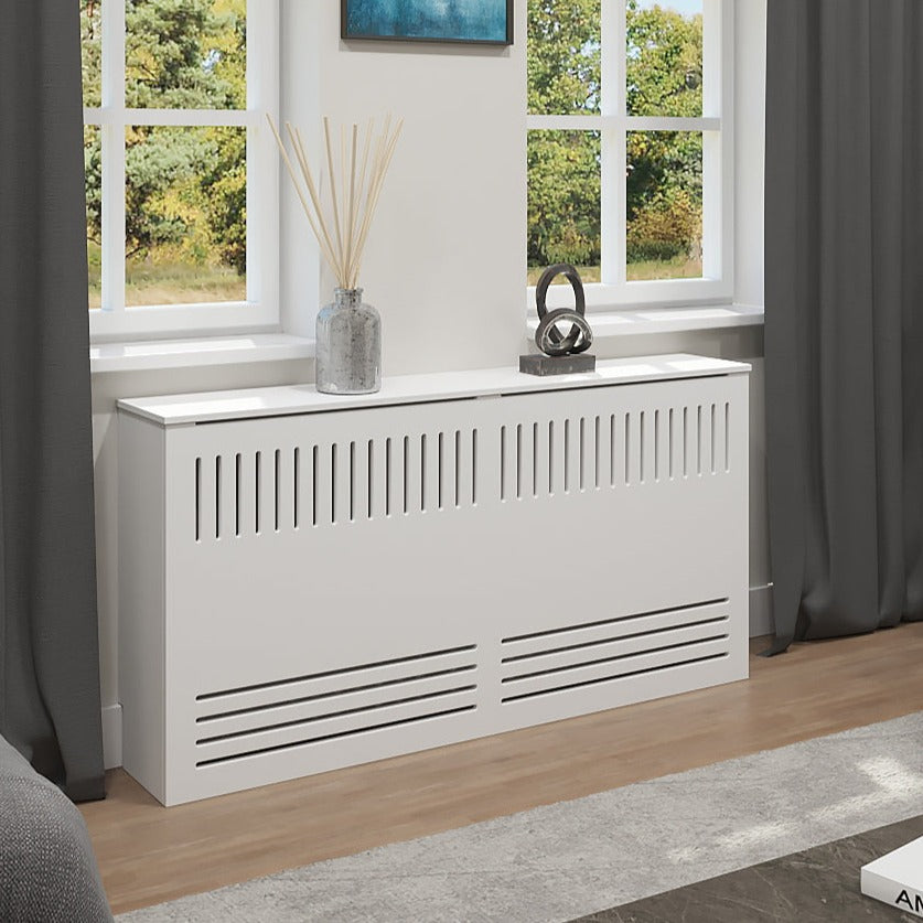 ROSALIA modern white radiator cover cabinet made from Medex wood, custom heat cover handcrafted in NYC
