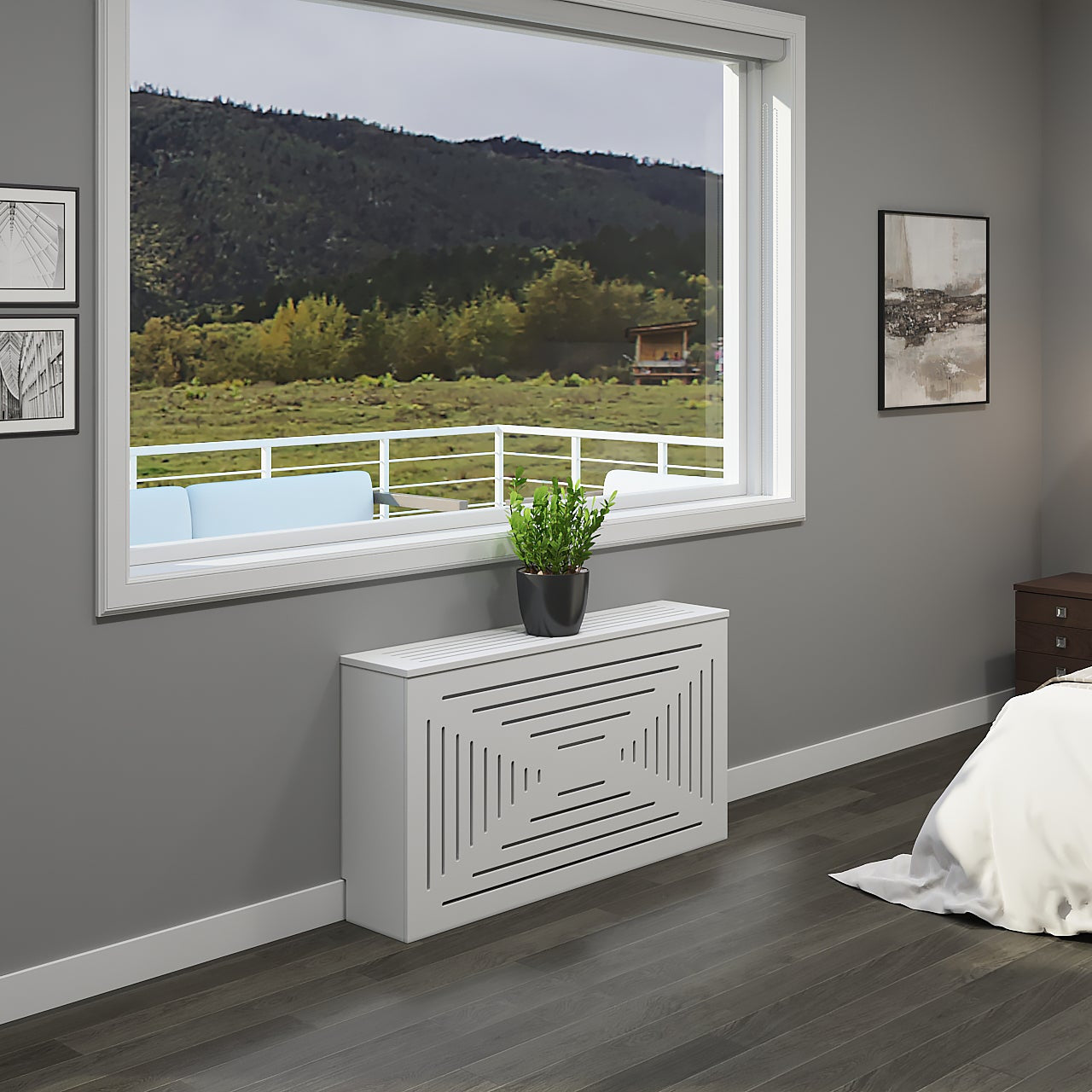 SANTORINI radiator cover cabinet with optional top vent holes for improved airflow