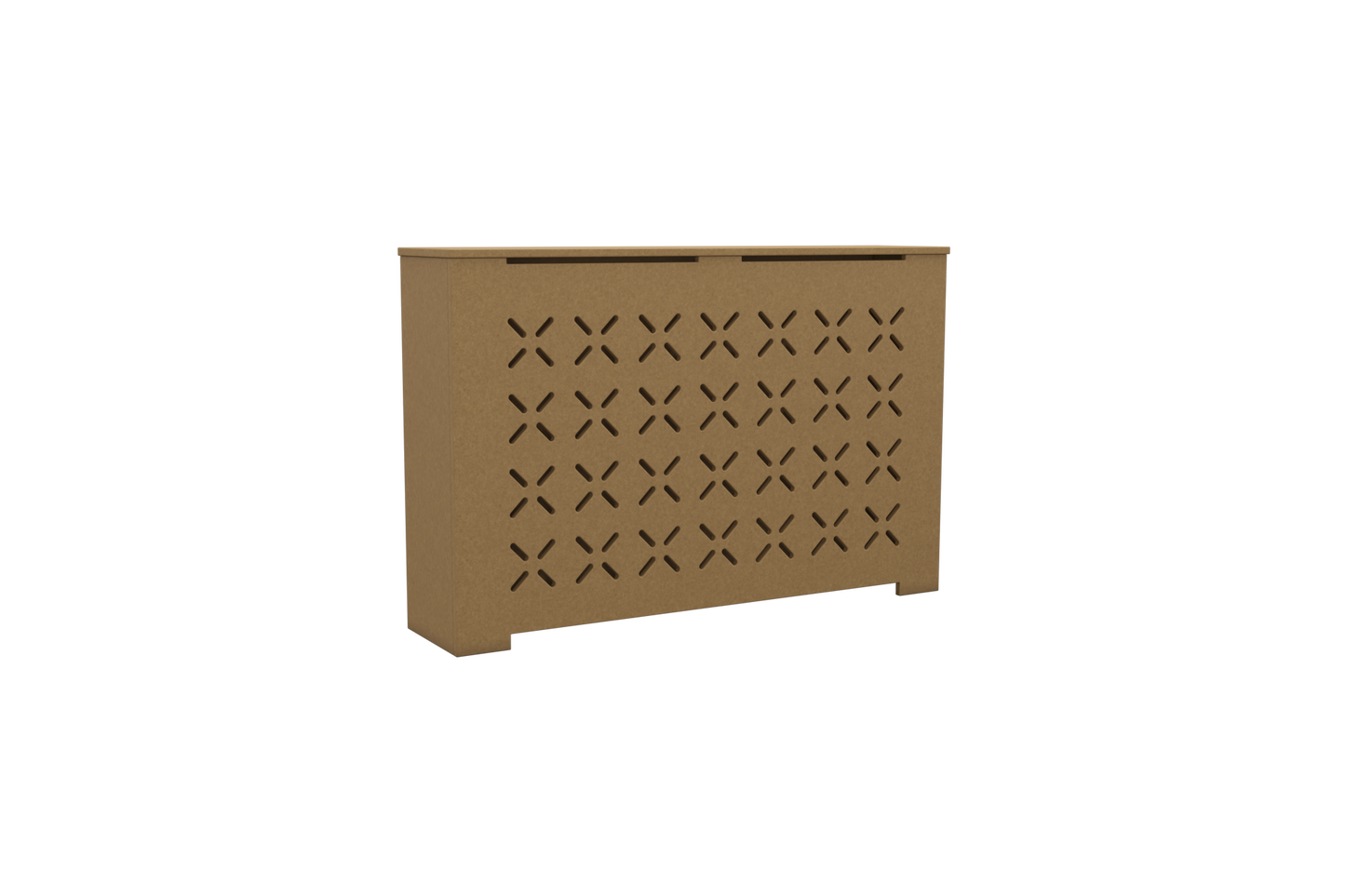 SIENNA unfinished radiator cover cabinet with X-pattern grille, custom made in NYC from Medex wood, ideal for DIY painting and home heating decor.