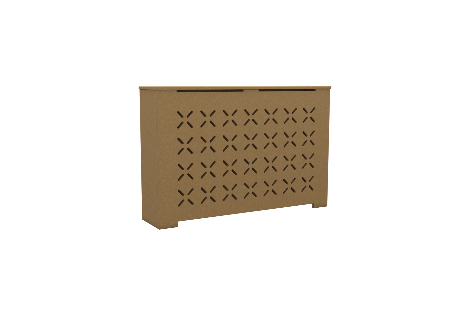SIENNA unfinished radiator cover cabinet with X-pattern grille, custom made in NYC from Medex wood, ideal for DIY painting and home heating decor.