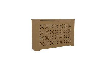 SIENNA unfinished radiator cover cabinet with X-pattern grille, custom made in NYC from Medex wood, ideal for DIY painting and home heating decor.