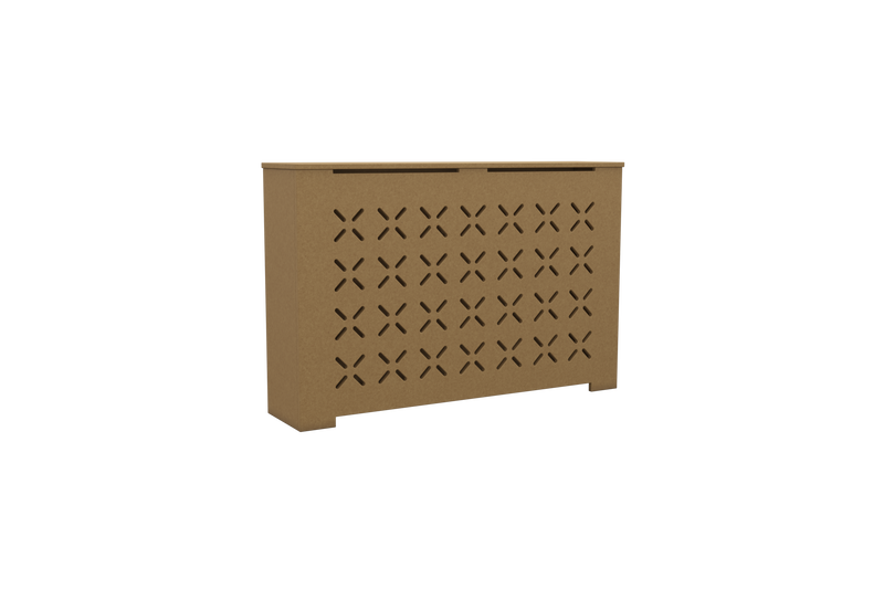 SIENNA unfinished radiator cover cabinet with X-pattern grille, custom made in NYC from Medex wood, ideal for DIY painting and home heating decor.