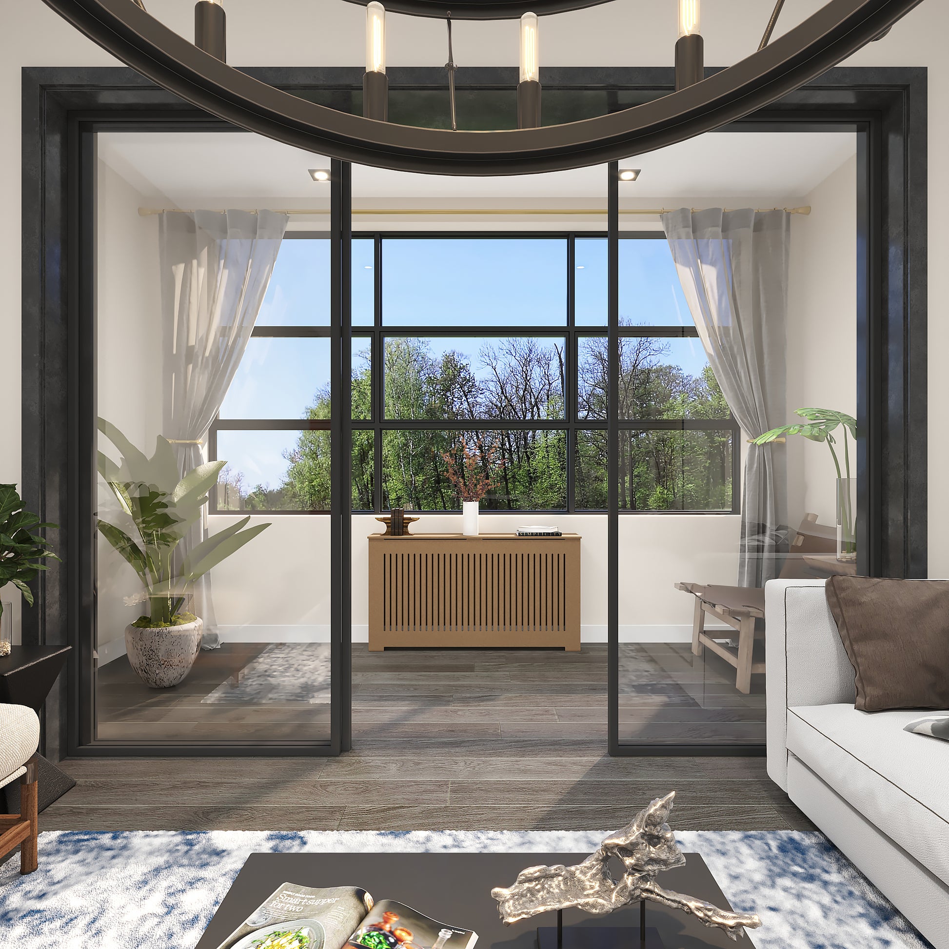 Side view of AURORA unfinished radiator cover cabinet showing standard 10 inch depth