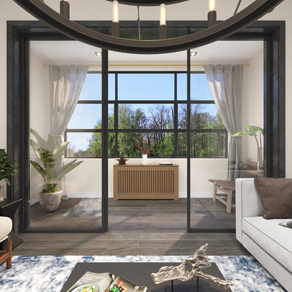 Side view of AURORA unfinished radiator cover cabinet showing standard 10 inch depth