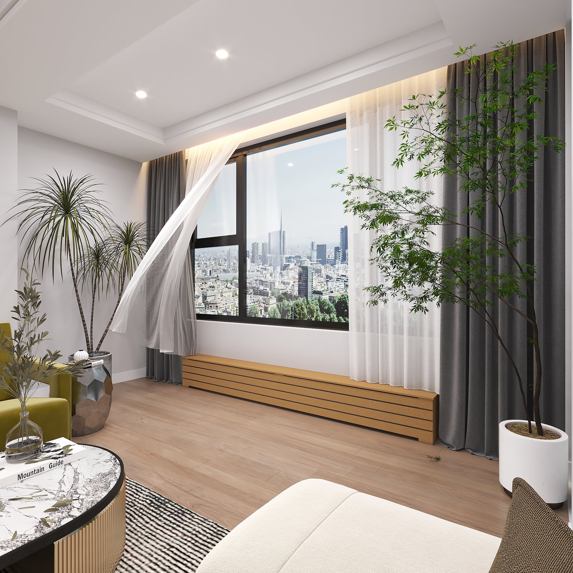 Side view of DANTE baseboard heater cover showing slim baseboard depth