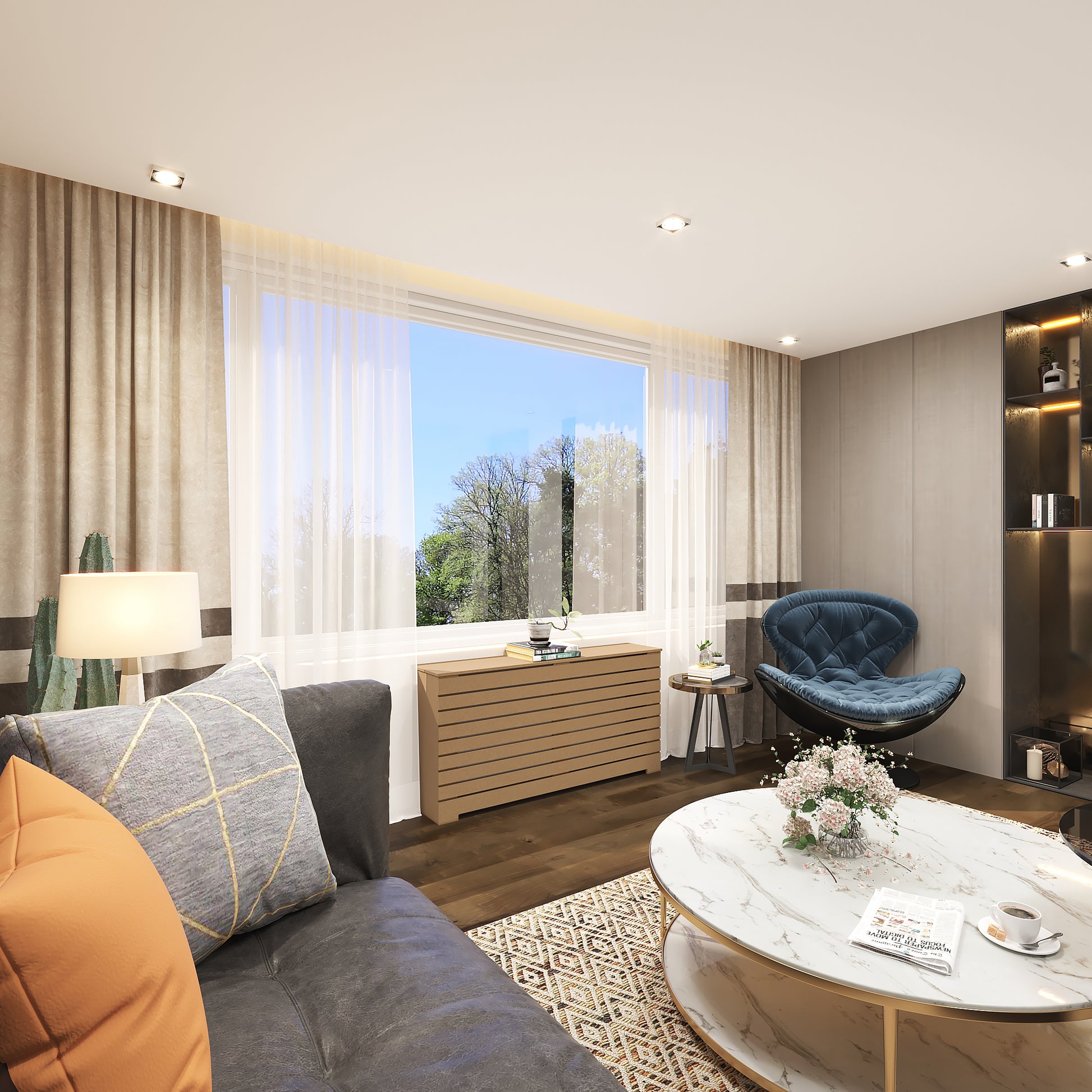 Side view of DANTE unfinished radiator cover cabinet showing standard 10 inch depth