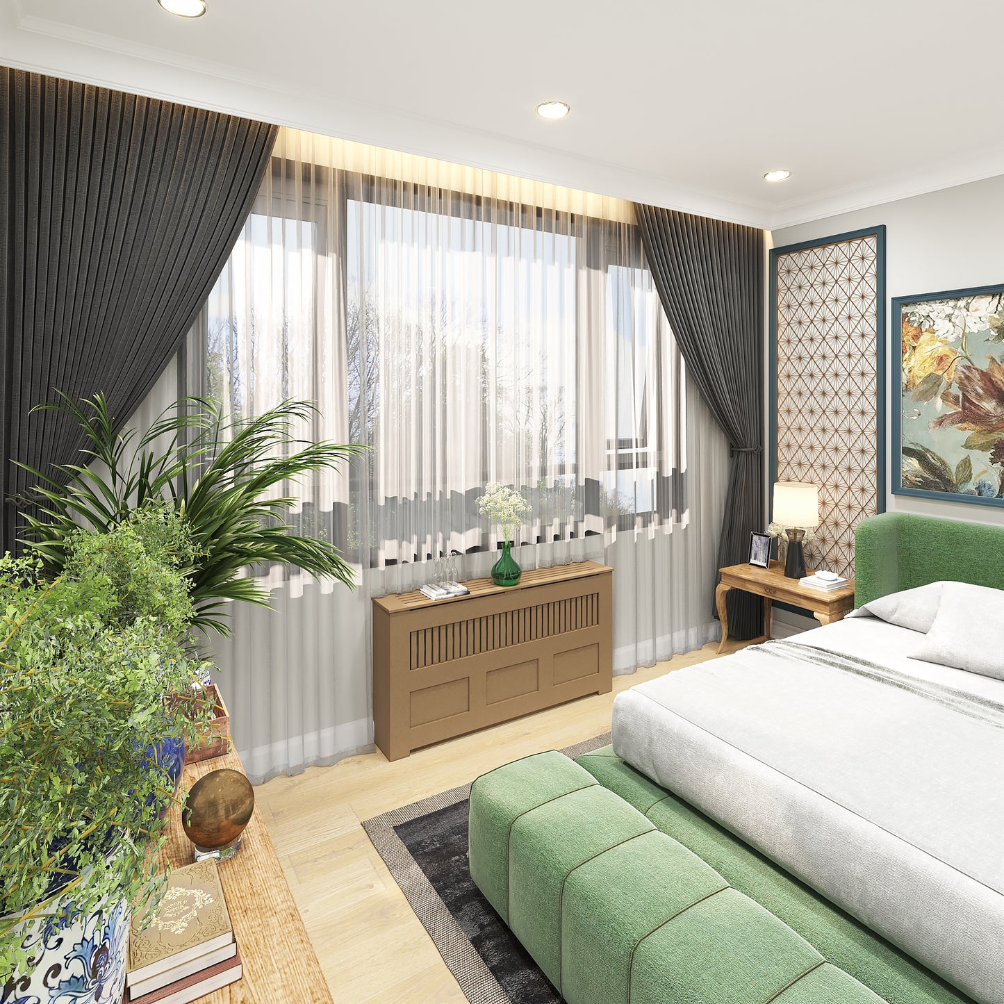 Side view of MANHATTAN unfinished radiator cover cabinet showing standard 10 inch depth