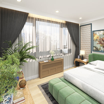 Side view of MANHATTAN unfinished radiator cover cabinet showing standard 10 inch depth