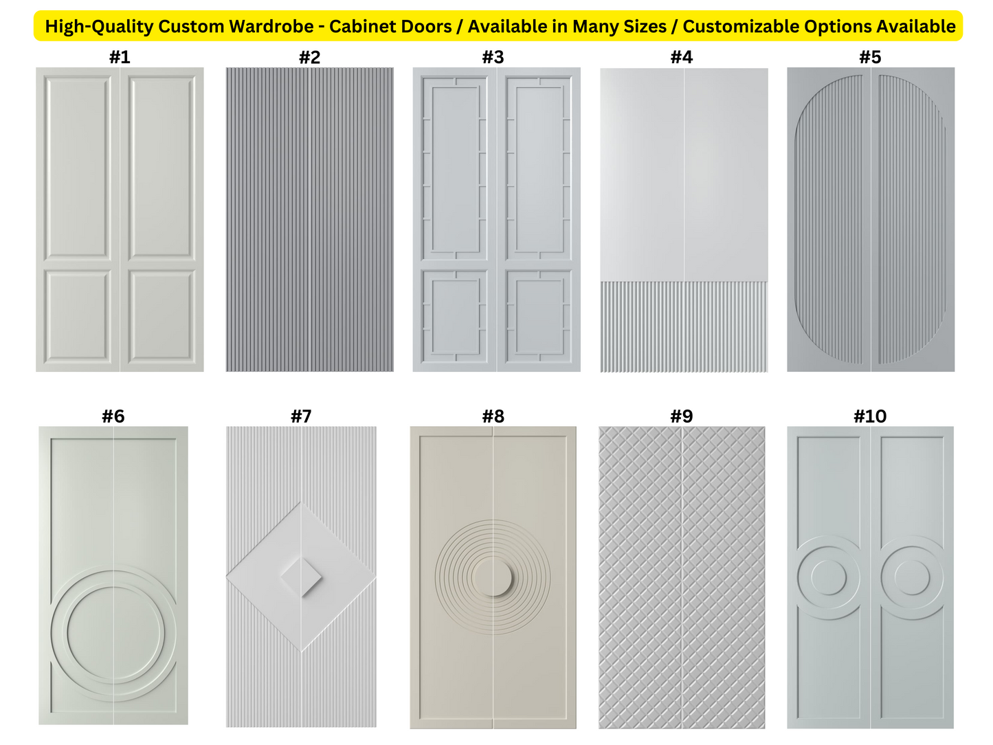 Modern Design Wardrobe & Closet Doors - Customizable Options Available - Available 10 Unfinished Designs - Paintable - Made in NYC USA