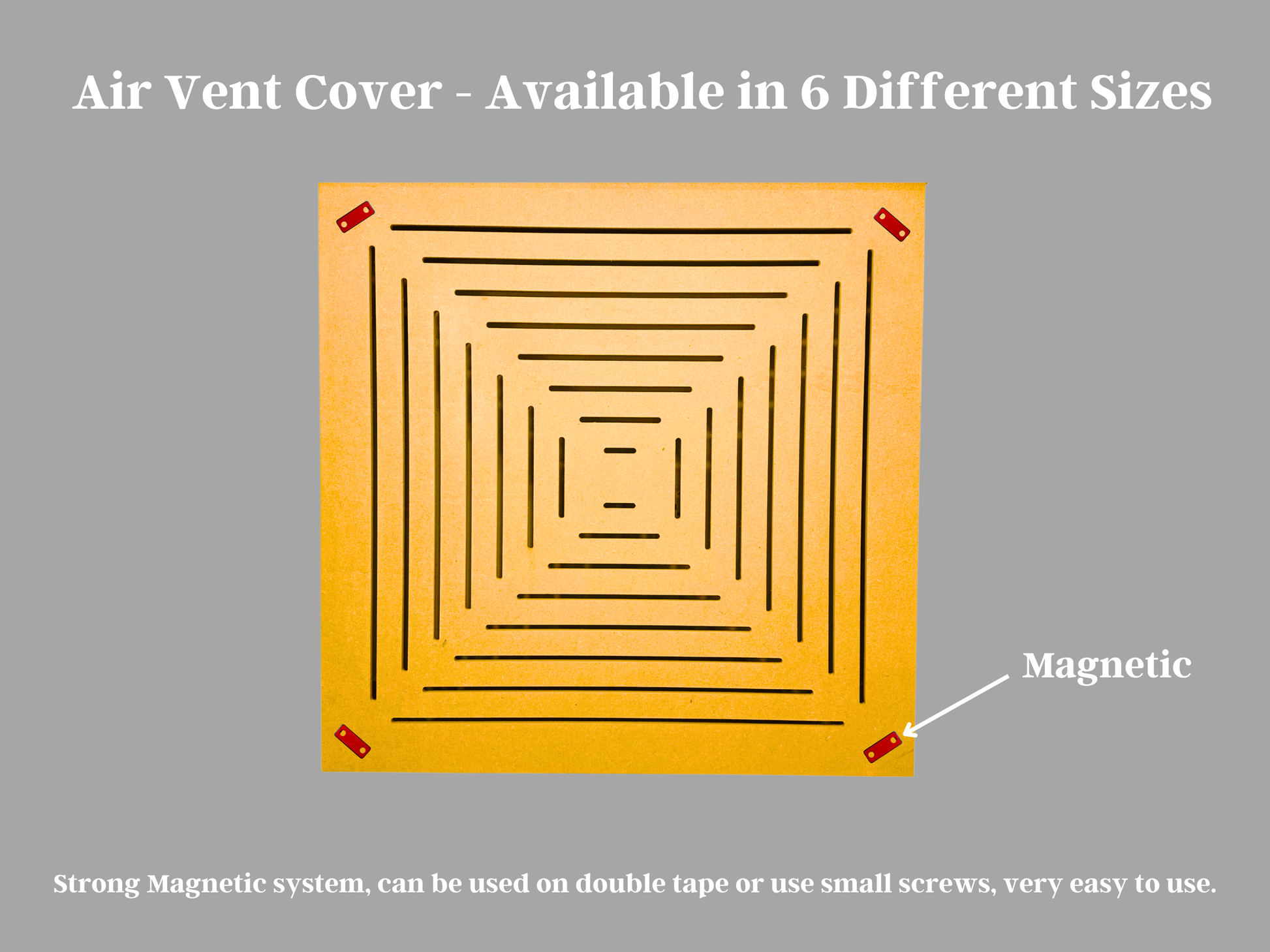Unfinished paintable MDF magnetic vent cover for wall or ceiling installation