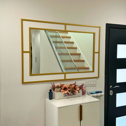 Gold & White Wooden Frame Mirror, Modern Design, Custom Size Option Available, Easy Mount With French Cleat System, Statement Mirror Piece