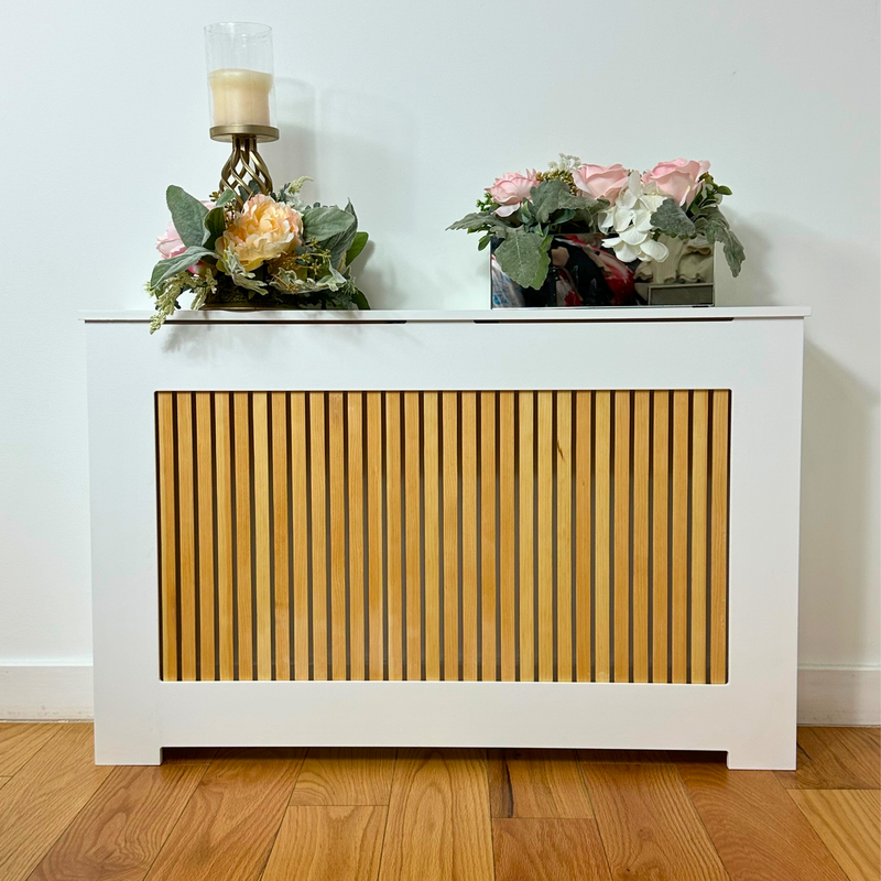 "CHELSEA" Heat Cover Cabinet, High Quality Modern Radiator Cover with Natural Wooden Slats, Depth - 10 inches, Any Custom Sizes Available