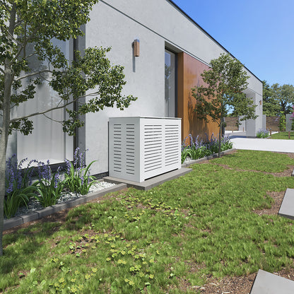 Weatherproof PVC air conditioner fence hiding HVAC units outdoors